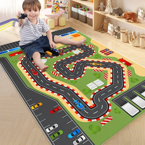 Kinderen Verkeersweg Print Vloerkleed Antislip Kristal Fluweel Speelmat Cartoon Track Vloer Tapijt Voor Slaapkamer Woonkamer Decor