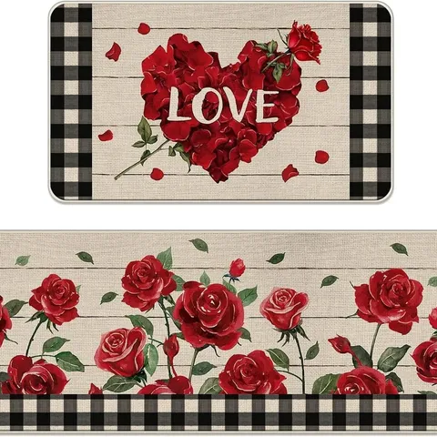 Valentine's Day Doormat Red Rose Love Heart Pattern Crystal Velvet Floor Mat Non-Slip Washable Mat Home Decor