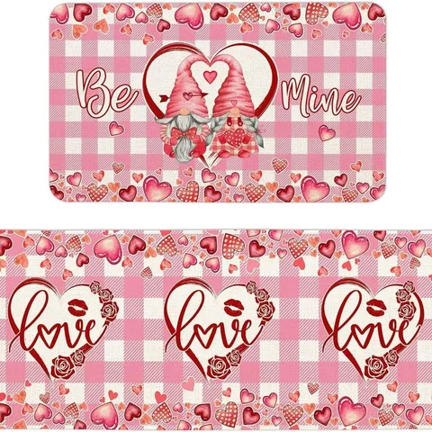Valentine's Day Doormat Red Rose Love Heart Pattern Crystal Velvet Floor Mat Non-Slip Washable Mat Home Decor