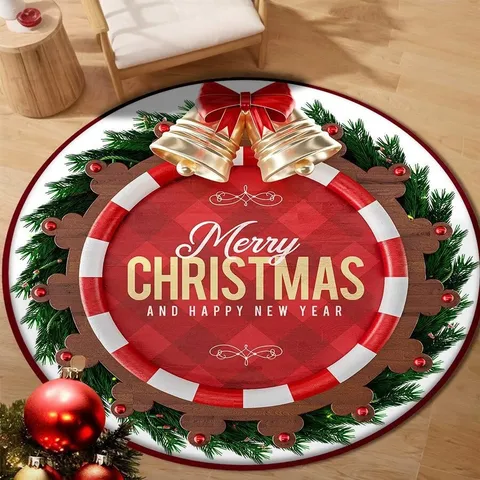 Christmas Red Crystal Velvet Decorative Floor Mat Round Washable Non Slip Anti Slip Mat For Kitchen Bedroom Living Room