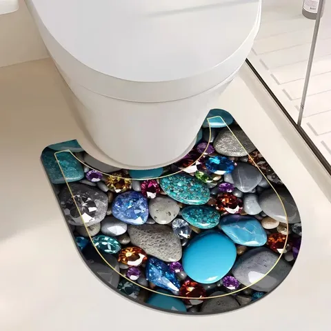Tapis de Toilette en Diatomite en Forme de U Impression Galet Tapis de Sol de Salle de Bain Absorbant Séchage Rapide