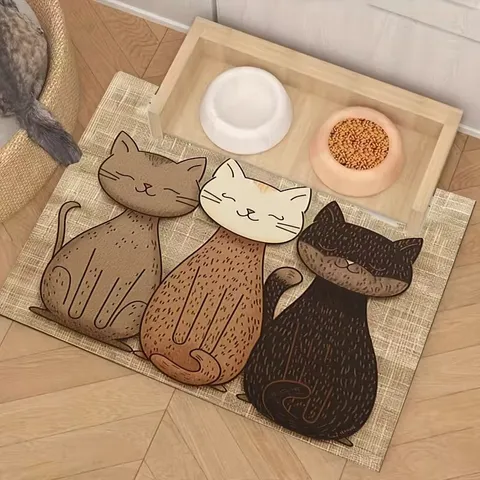 Cartoon Katze Diatomeenerde Haustier Fütterungsmatte Wasserabsorbierend Schnelltrocknend Rutschfest Tischset für Hunde und Katzen