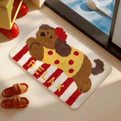Cute Cartoon Animal Cashmere-Like Floor Mat High-Density Short Plush Quick-Drying Non-Slip Rug for Bedroom Bathroom