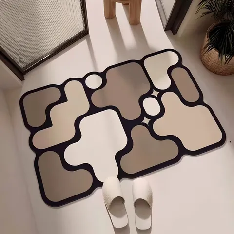 Diatomite Floor Mat Absorbent Quick Dry Anti Slip Mat Geometric Puzzle Printed Bathroom Doorway Rug Household Decor
