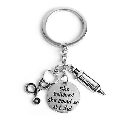 Metal Keychain Sports Inspirational Fitness Medical Theme Key Ring DIY Jewelry Accessories