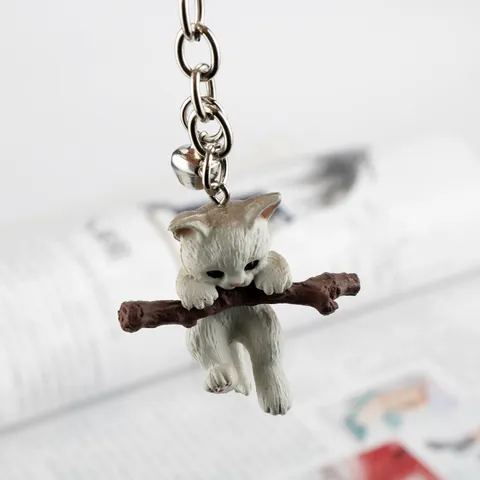 Portachiavi Gatto dei Cartoni Animati in Resina Carino Ciondolo Borsa Animale Con Anello in Metallo e Campanello per Donna