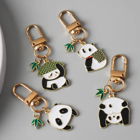 Chinese Style Cute Panda Metal Alloy Enamel Keychain Bag Pendant Phone Charm For Students And Women Accessories