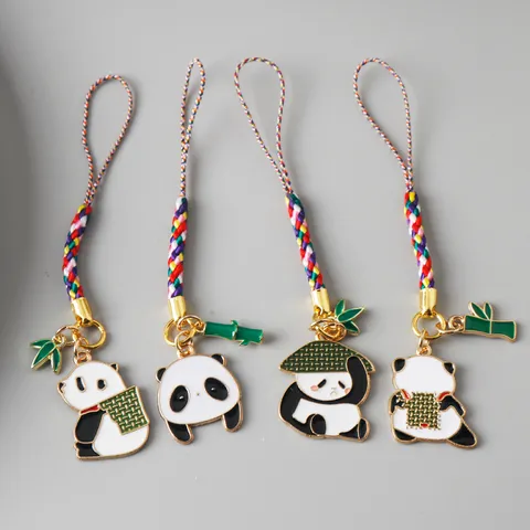 Chinese Style Cute Panda Metal Alloy Enamel Keychain Bag Pendant Phone Charm For Students And Women Accessories