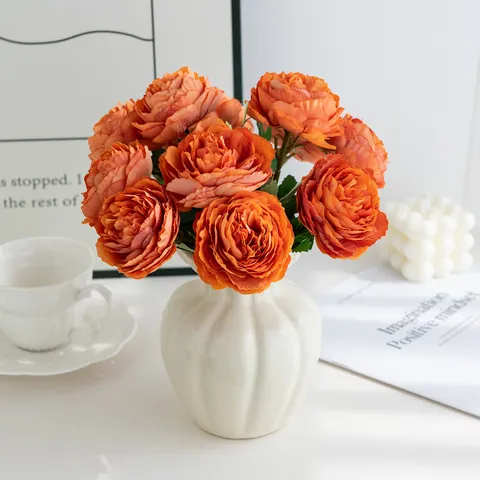 Fiore di Peonia in Seta Artificiale Ramo Singolo Finto Ranuncolo Per Casa Soggiorno Festa Di Matrimonio Composizione Floreale Decorativa