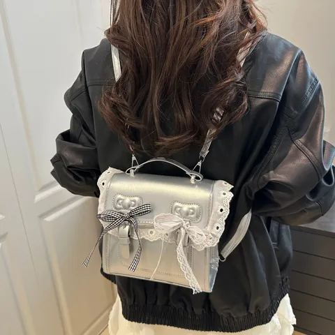 Sweet College Style PU Leather Mini Backpack Women Cute Lace Bowknot Casual Commuter Casual Daypack Fashion Handbag