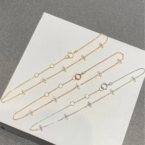 Pendientes Pulsera de Plata 925 Diamante de Imitación Trébol de Cuatro Hojas para Mujer Moda Cadena Geométrica Joyería de Mano Regalo