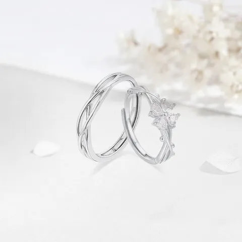 Anillo Abierto de Plata de Ley S999 con Diseño de Trébol de Cuatro Hojas y Espinas Para Mujeres y Hombres Anillo de Dedo Ajustable de Strass Minimalista Joyería Regalo