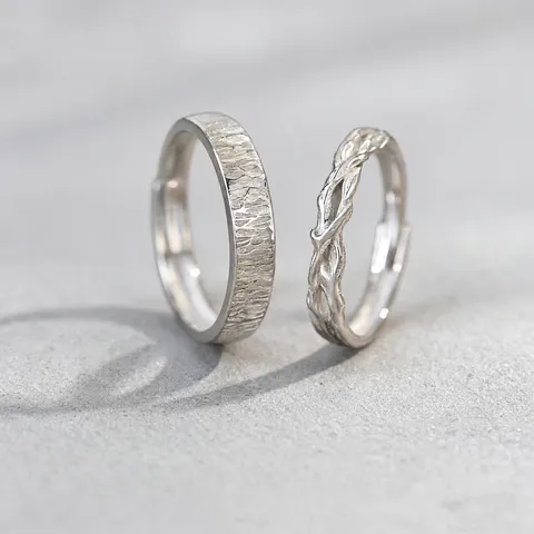 Anillos de Pareja S999 Plata Fina Corteza de Madera Rama Ajustable Estilo Bosque Anillo Abierto Joyería Para Hombres Mujeres