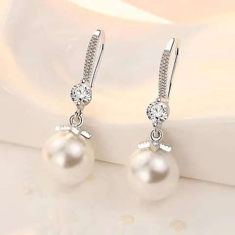 Elegantes Pendientes de Perlas Francesas de Plata de Ley S925 con Cristales para Mujer Joyería de Lujo Accesorio de Regalo