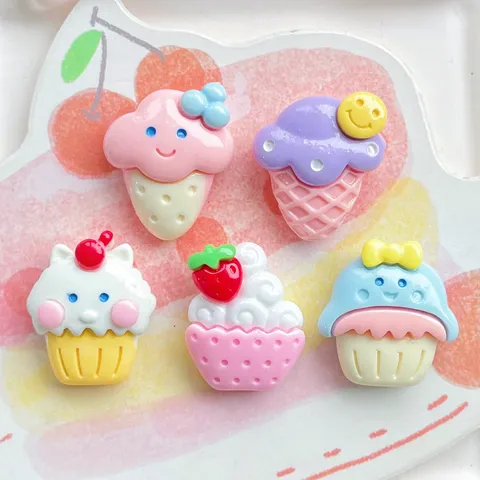 Simulation Smiley Face Ice Cream Popsicle Resin Accessories DIY Phone Case Cream Glue Material Handmade Hair Clip Charms
