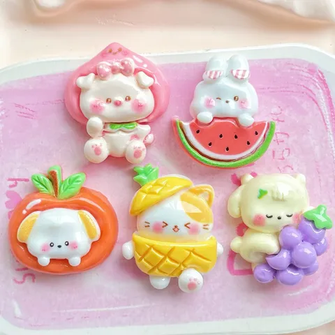 Fruit Animal Resin Charms DIY Accessories Hair Clips Shoes Watermelon Rabbit Pineapple Cat Peach Pig Orange Dog Resin