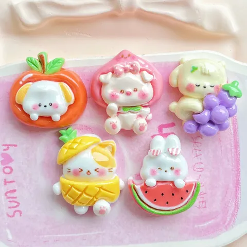 Fruit Animal Resin Charms DIY Accessories Hair Clips Shoes Watermelon Rabbit Pineapple Cat Peach Pig Orange Dog Resin