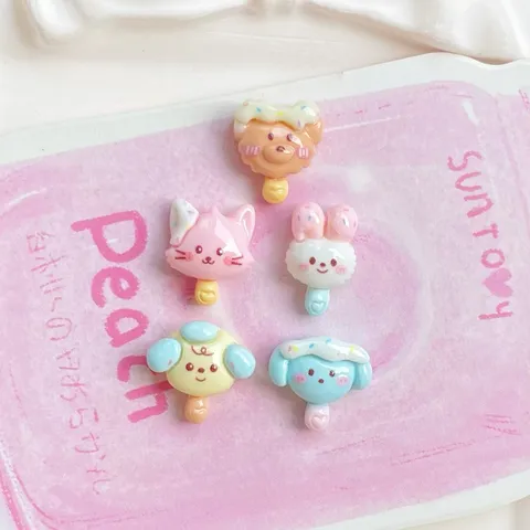 Mini Animal Cream Popsicle Resin Charms Sweet Cartoon Rabbit Bear Dog DIY Hair Clip Accessories Phone Case Patch Material