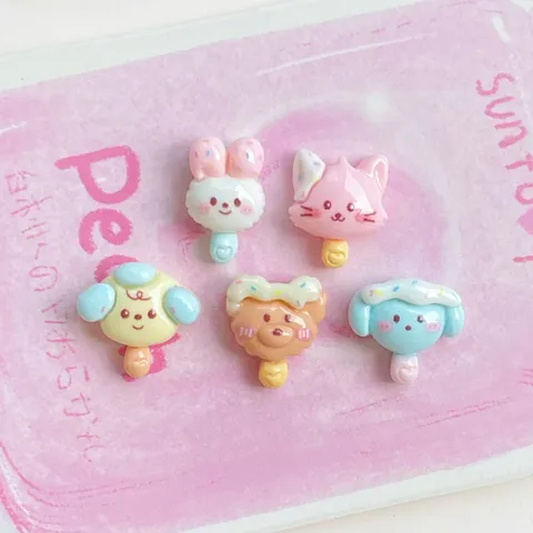 Mini Animal Cream Popsicle Resin Charms Sweet Cartoon Rabbit Bear Dog DIY Hair Clip Accessories Phone Case Patch Material