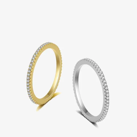 Anillo de Plata de Ley 925 Circonia Minimalista Banda Apilable Mujeres Hombres Chapado en Oro Platino Lujo Anillo de Dedo Delgado Joyería