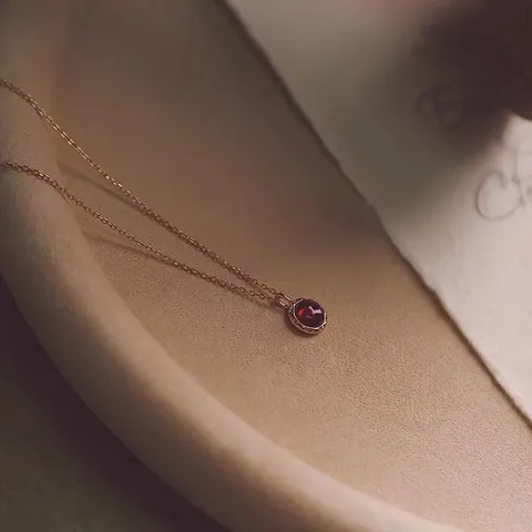 Collar de Granate de Plata de Ley 925 Vintage Francés para Mujer Colgante de Piedra Preciosa Roja Cadena de Clavícula Joyería