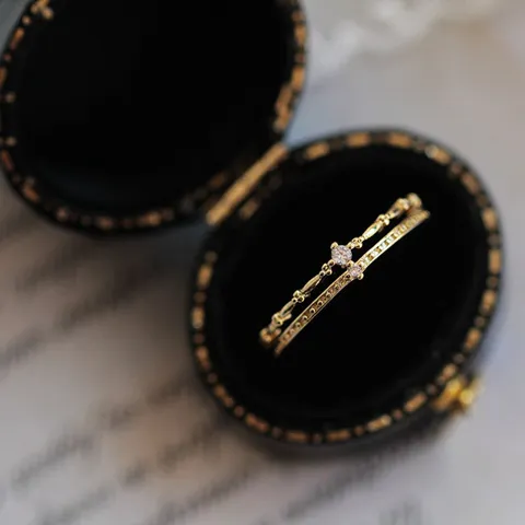Anillo de Doble Capa de Plata de Ley 925 Con Circonia Anillo de Dedo Geométrico Apilable de Lujo para Mujer Joyería de Moda
