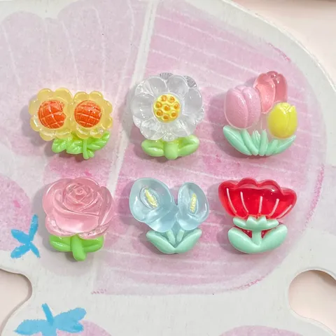 Mini Accesorios de Resina Flores Transparentes Rosa Tulipán Girasol DIY Horquilla Decoración Hecha a Mano Adornos para Manualidades