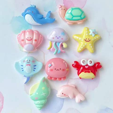 Ocean Animal Resin Cabochons For DIY Crafts Jellyfish Dolphin Crab Starfish Turtle Resin Flatback Charms Phone Case Hairpins Decoration