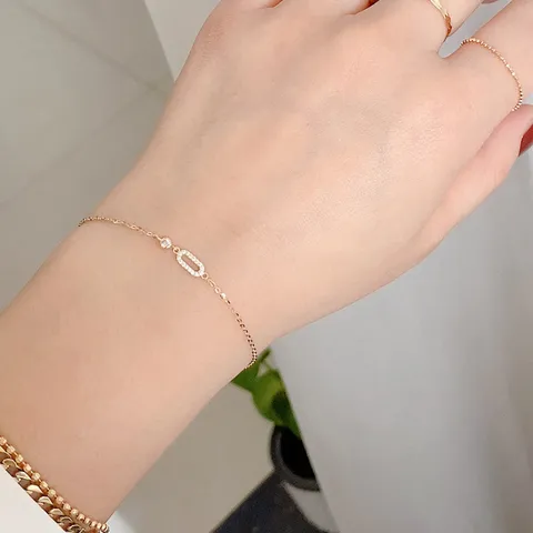 S925 Sterlingsilber 14K Vergoldet Zirkonia Geometrischer Langer Anhänger Armband Damen Modeschmuck