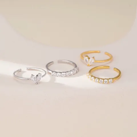 Anillo Abierto de Corazón de Aleación de Strass de Lujo Francés Anillo de Dedo Ajustable Apilable Brillante para Mujer Joyería de Moda Regalo