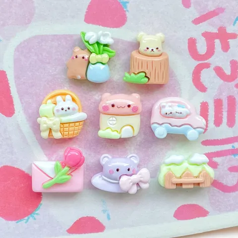 Mini Resin Forest Bear House Car Rabbit Charms For DIY Hair Clips Nail Art Earrings Jewelry Making Accessories