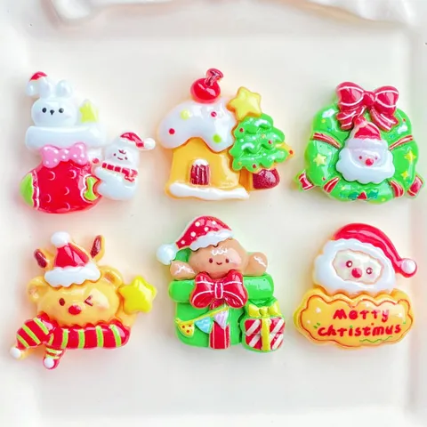 Christmas Resin Charms DIY Accessories Santa Claus Gingerbread Man Reindeer For Phone Case Keychain Decor Jewelry Making