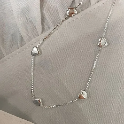 Pulsera de Corazón de Plata de Ley S925 para Mujer Minimalista Pulsera de Eslabones en Forma de Corazón Ajustable Joyería Pulida
