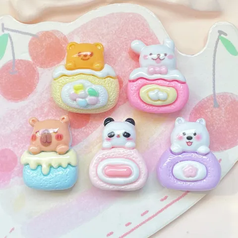 Lindos Dijes de Rollo de Pastel de Animal de Dibujos Animados de Resina Comida Miniatura Postre Slime Cabujones de Dorso Plano Para Decoración de Funda de Teléfono DIY Manualidades Joyería Accesorios