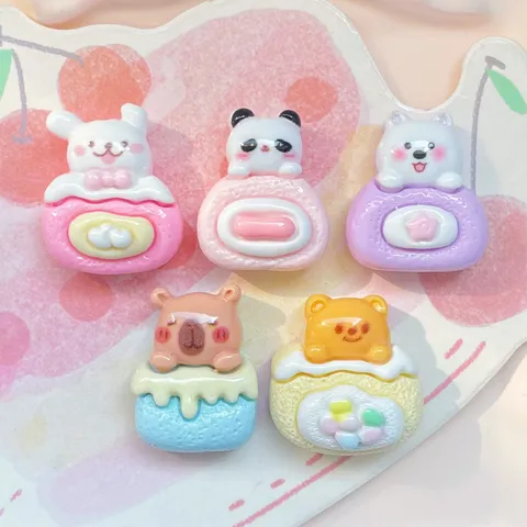 Lindos Dijes de Rollo de Pastel de Animal de Dibujos Animados de Resina Comida Miniatura Postre Slime Cabujones de Dorso Plano Para Decoración de Funda de Teléfono DIY Manualidades Joyería Accesorios