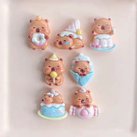 Mini Capybara Resin Charms Dessert Series Cake Ice Cream Cartoon Animal DIY Accessories For Hair Clip Keychain Decoration
