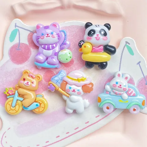 Cute Cartoon Resin Animal Ornaments DIY Craft Accessories Flatback Resin Charms For Hair Clip Shoe Decoration Keychain Crafting
