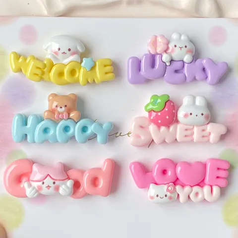 Sweet Cartoon Animal Resin DIY Jewelry Accessories Cute English Letters Phone Case Decals Hairpin Decoration Materials For Crafting Kids