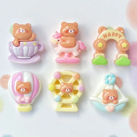 Cartoon Bär Freizeitpark Harz Zubehör Niedliche Tropfemaille Kleine Tiere Flatback Cabochons Für DIY Handwerk Handyhülle Haarklammer Dekoration
