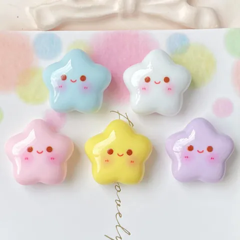 Cute Smile Face Colorful Star Resin Flatback Cabochon Craft Ornament Charm Materials For DIY Cream Glue Shoe Charm Making Handicraft Accessories
