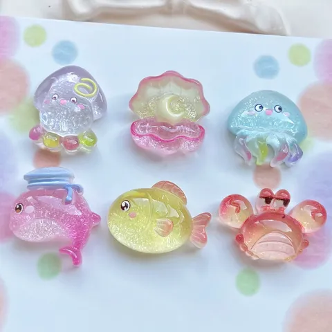 Glitter Resin Marine Animals Charms Cartoon Crab Starfish Jellyfish Flatback Cabochons For DIY Phone Case Hair Clip Shoes Decoration Accessories