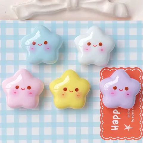 Cute Smile Face Colorful Star Resin Flatback Cabochon Craft Ornament Charm Materials For DIY Cream Glue Shoe Charm Making Handicraft Accessories