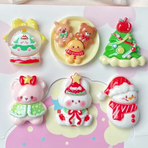 Christmas Resin Charms Snowman Christmas Tree Gingerbread Man Bear Rabbit For DIY Phone Case Keychain Craft Accessories