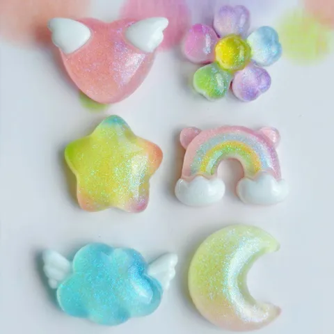 Ciondoli Fai da Te in Resina Gradiente Perlata Cartone Animato Fiore Luna Stella Cuore Arcobaleno Nuvola Accessori per Scarpe