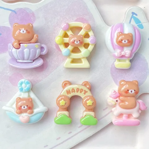 Cartoon Bär Freizeitpark Harz Zubehör Niedliche Tropfemaille Kleine Tiere Flatback Cabochons Für DIY Handwerk Handyhülle Haarklammer Dekoration