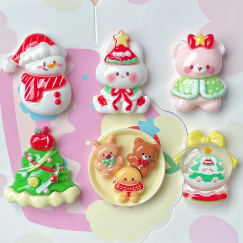 Christmas Resin Charms Snowman Christmas Tree Gingerbread Man Bear Rabbit For DIY Phone Case Keychain Craft Accessories
