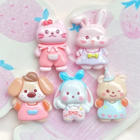 DIY Cartoon Animal Resin Αξεσουάρ για Θήκη Κινητού Κατασκευή Κλιπ Μαλλιών Κουνέλι Αρκούδα Γάτα Σκύλος Χαριτωμένο Resin Charms Διακοσμητικά Υλικά Χειροτεχνίας