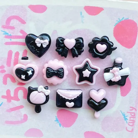 Kawaii Resin Flatback Charms Black Pink Heart Bow Star Wishing Bottle DIY Phone Case Hair Clip Decoration Scrapbooking Crafts