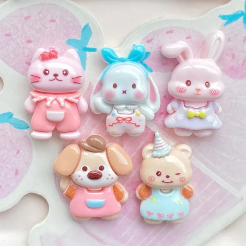 DIY Cartoon Animal Resin Αξεσουάρ για Θήκη Κινητού Κατασκευή Κλιπ Μαλλιών Κουνέλι Αρκούδα Γάτα Σκύλος Χαριτωμένο Resin Charms Διακοσμητικά Υλικά Χειροτεχνίας