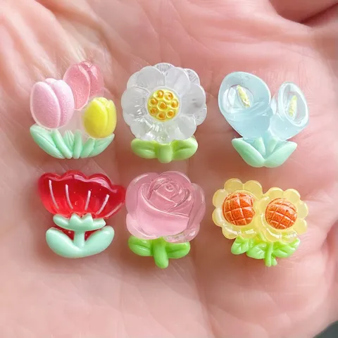 Mini Accesorios de Resina Flores Transparentes Rosa Tulipán Girasol DIY Horquilla Decoración Hecha a Mano Adornos para Manualidades